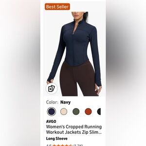 Amazon Navy Long-Sleeve Cropped Workout Jacket size M